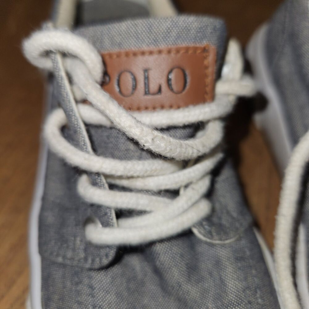 Polo Ralph Lauren Boys Youth Size 13 Gray White Canvas Boat Shoes Loafers Preppy - Picture 2 of 6